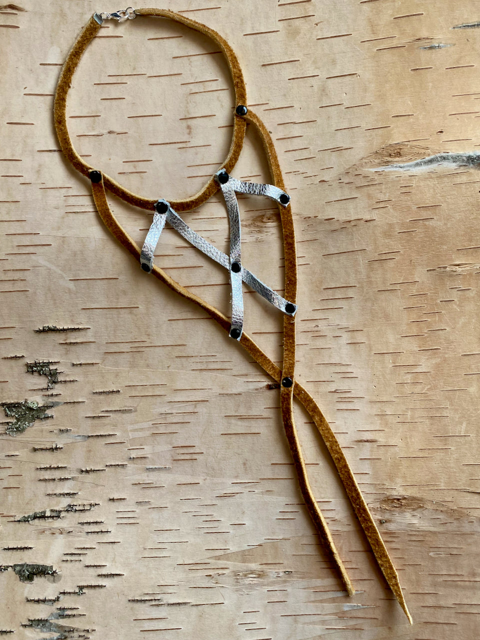 Statement Moose Hide V Choker - Silver Leather