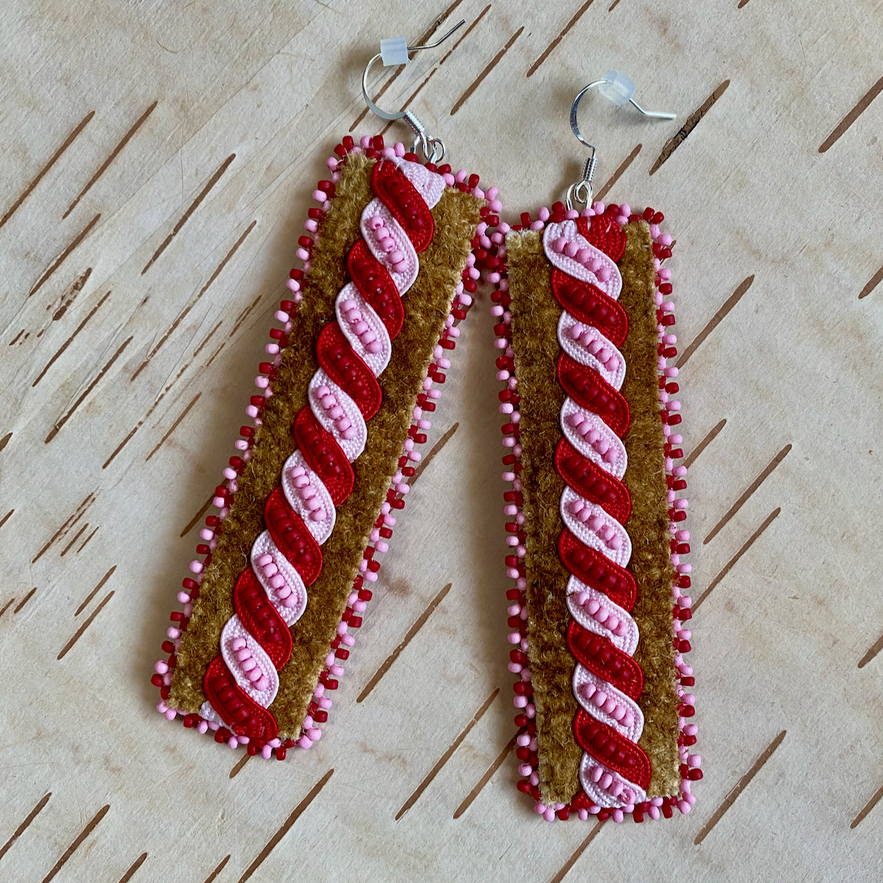 Red and Pink Wrapped Rick Rack Earrings