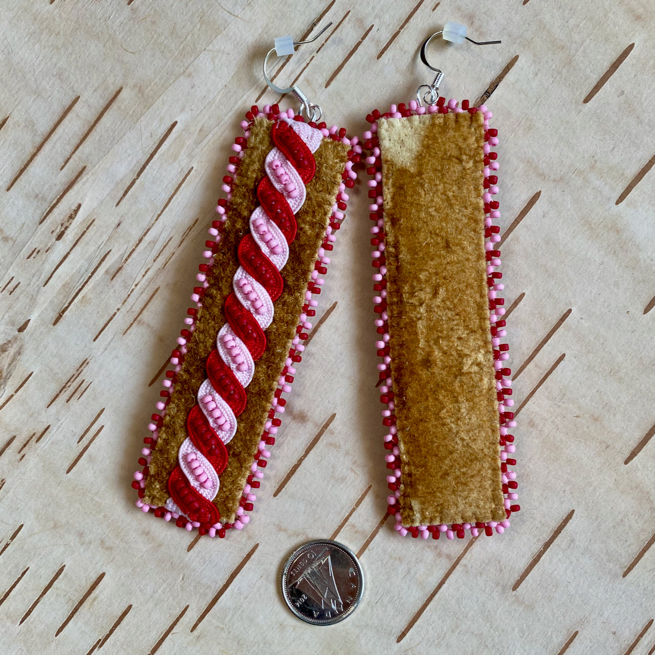 Red and Pink Wrapped Rick Rack Earrings