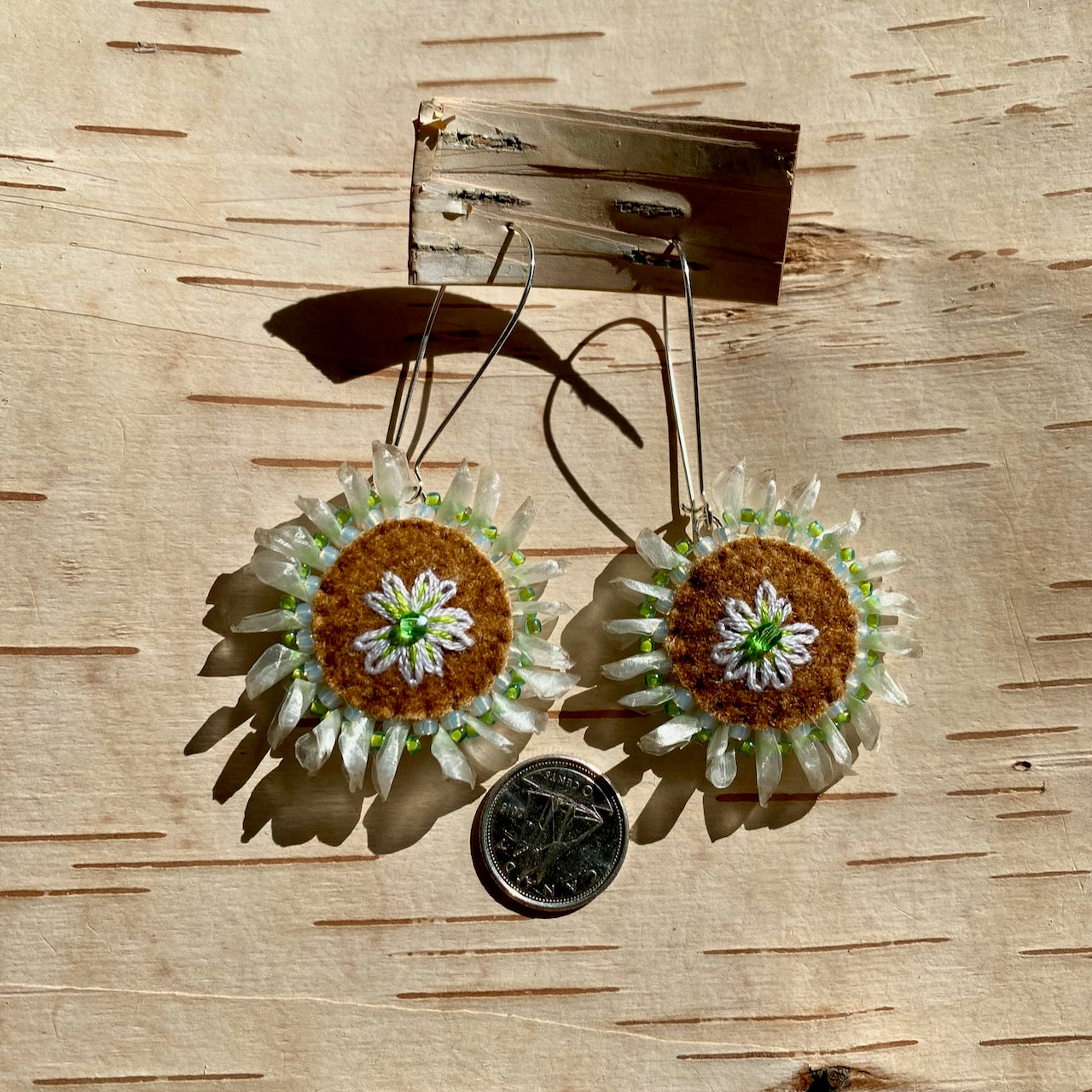 White Flower Earrings with Fish Scale Edging