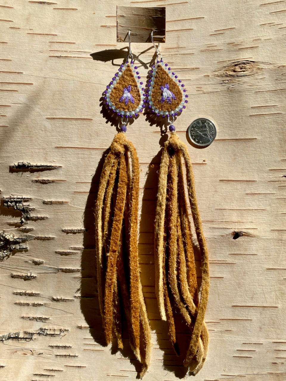 Purple Flower Drop Earrings with Tassel