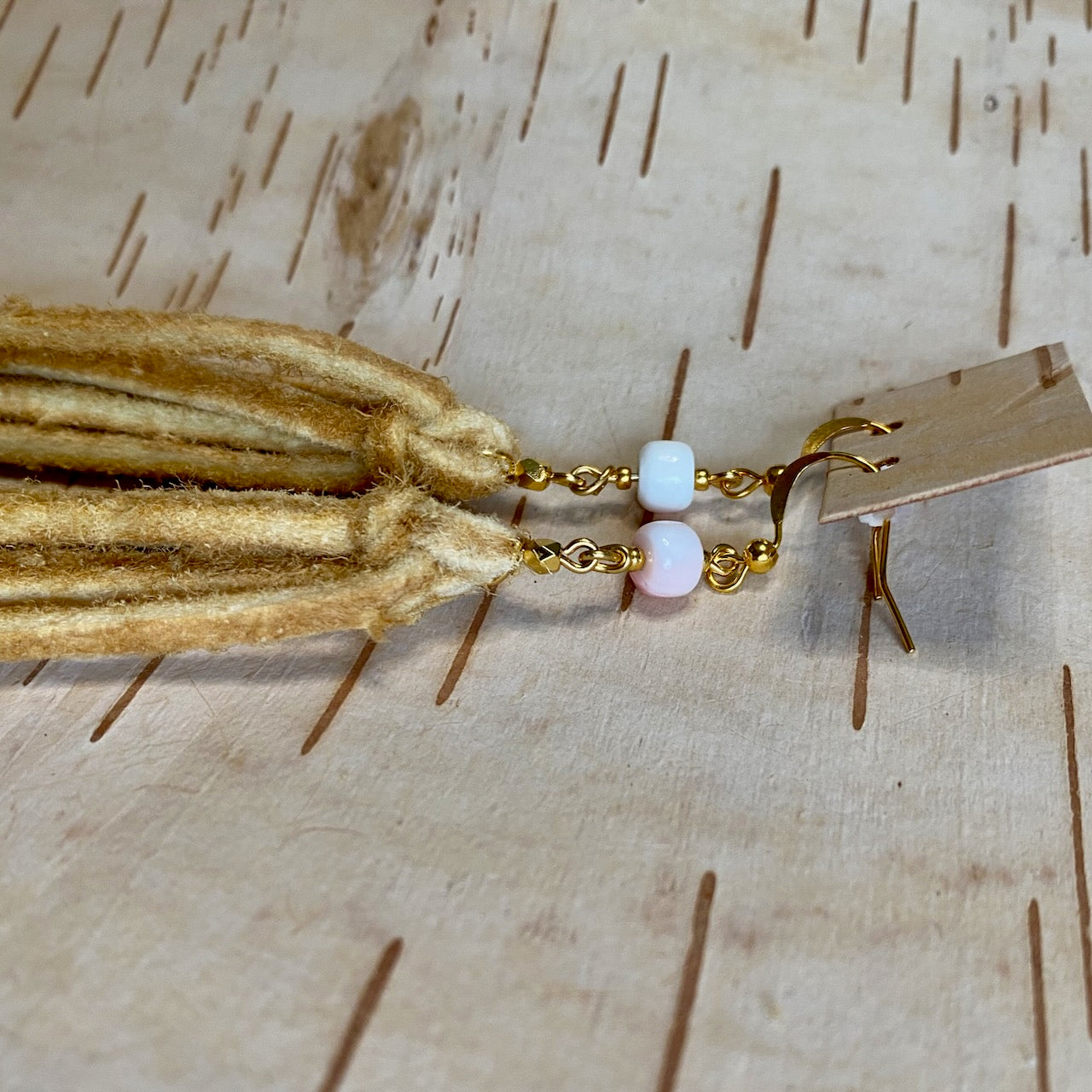 Tied Tassel Earrings - Conch & Gold - 7"