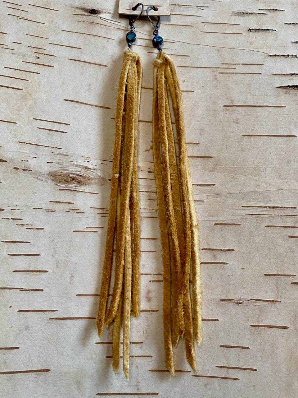 Tied Tassel Earrings - Round Abalone Bead