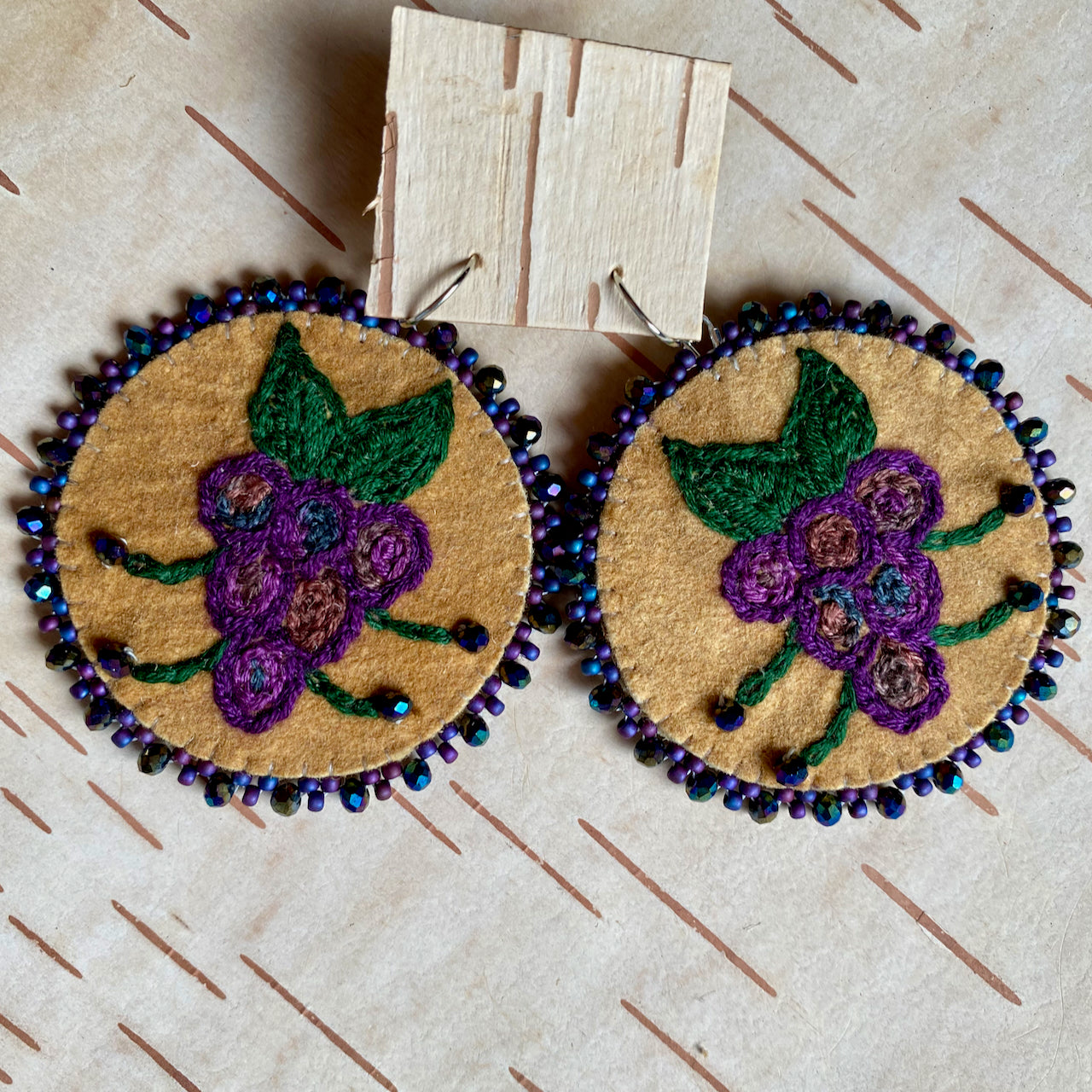 Embroidered Purple Grapes Earrings