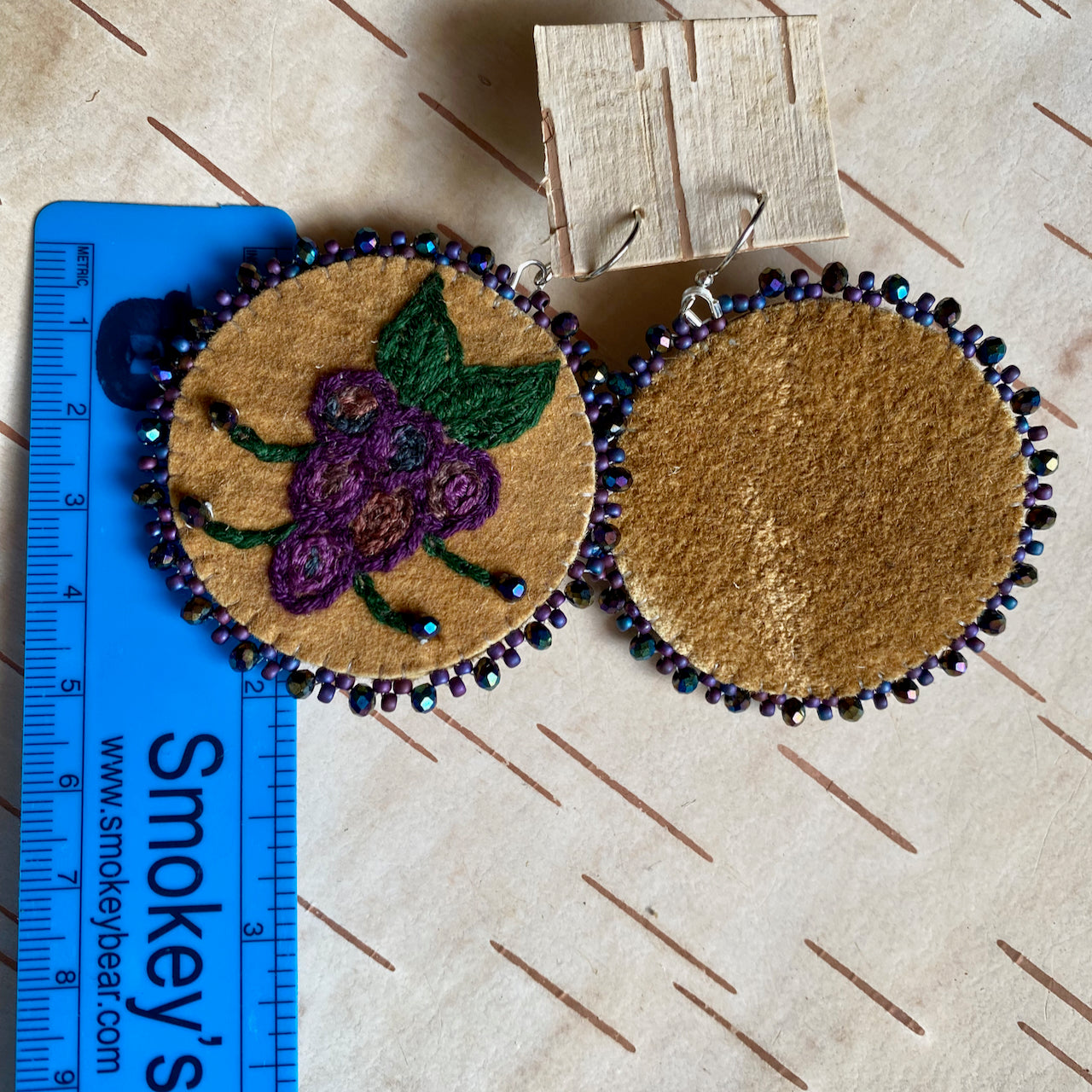 Embroidered Purple Grapes Earrings