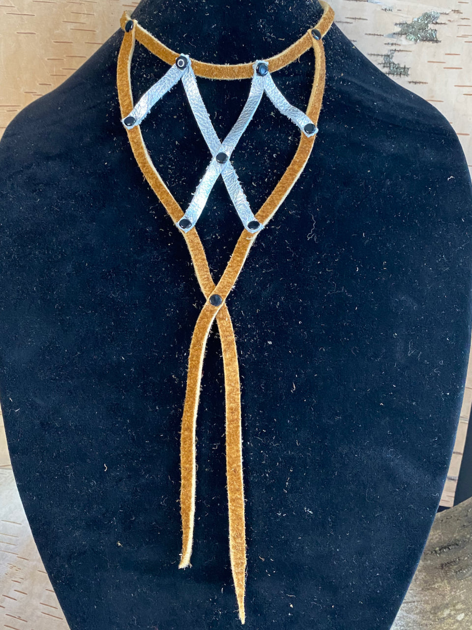 Statement Moose Hide V Choker - Silver Leather