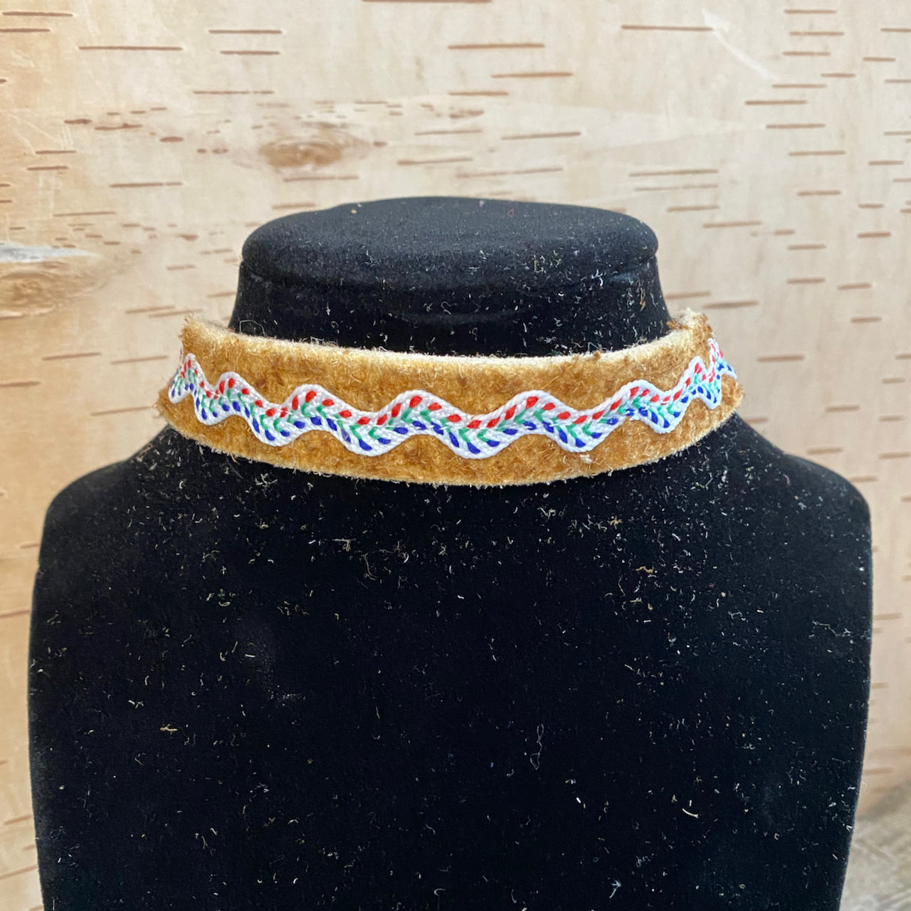 Moose Hide & White Floral Ric Rac Cuff/Choker