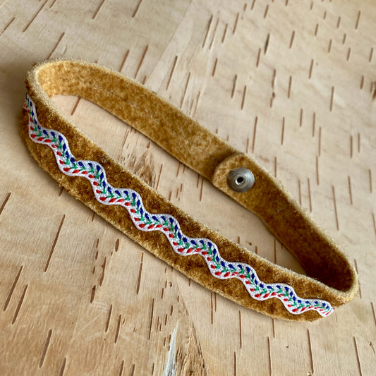 Moose Hide & White Floral Ric Rac Cuff/Choker