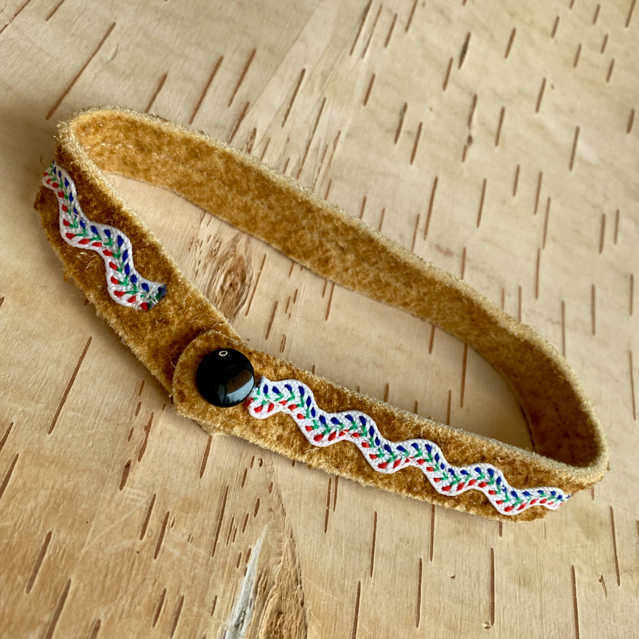 Moose Hide & White Floral Ric Rac Cuff/Choker