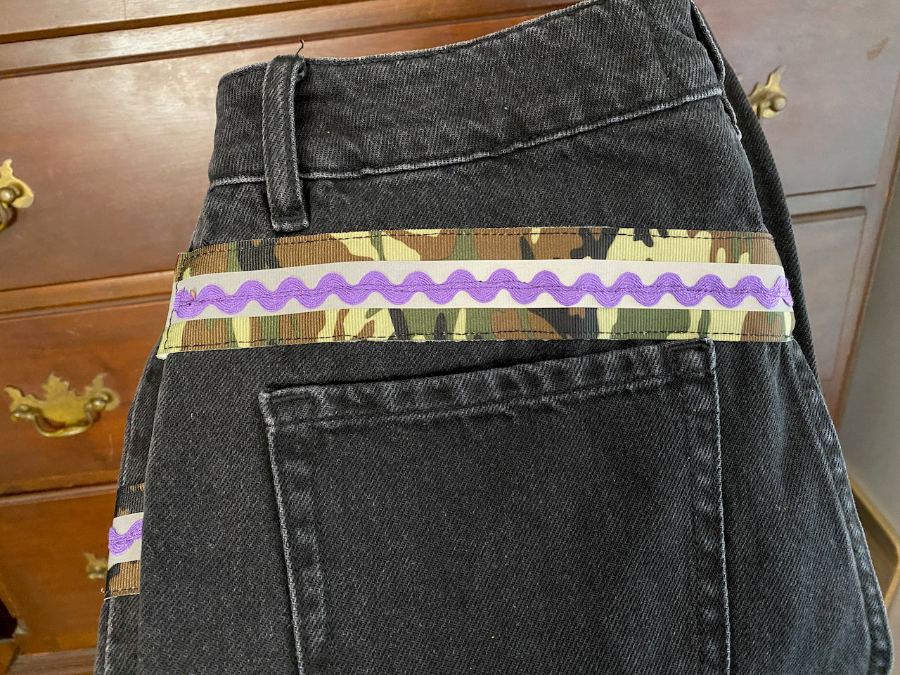 Camo Reflector Tape & Purple Ric Rac Black Dynamite Jeans