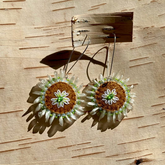 White Flower Earrings with Fish Scale Edging