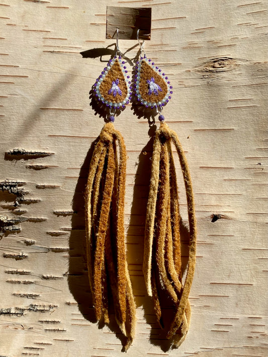 Purple Flower Drop Earrings with Tassel
