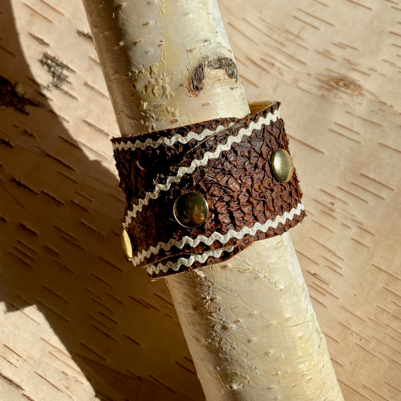 Fish Skin Cuff with White Rick Rack Border