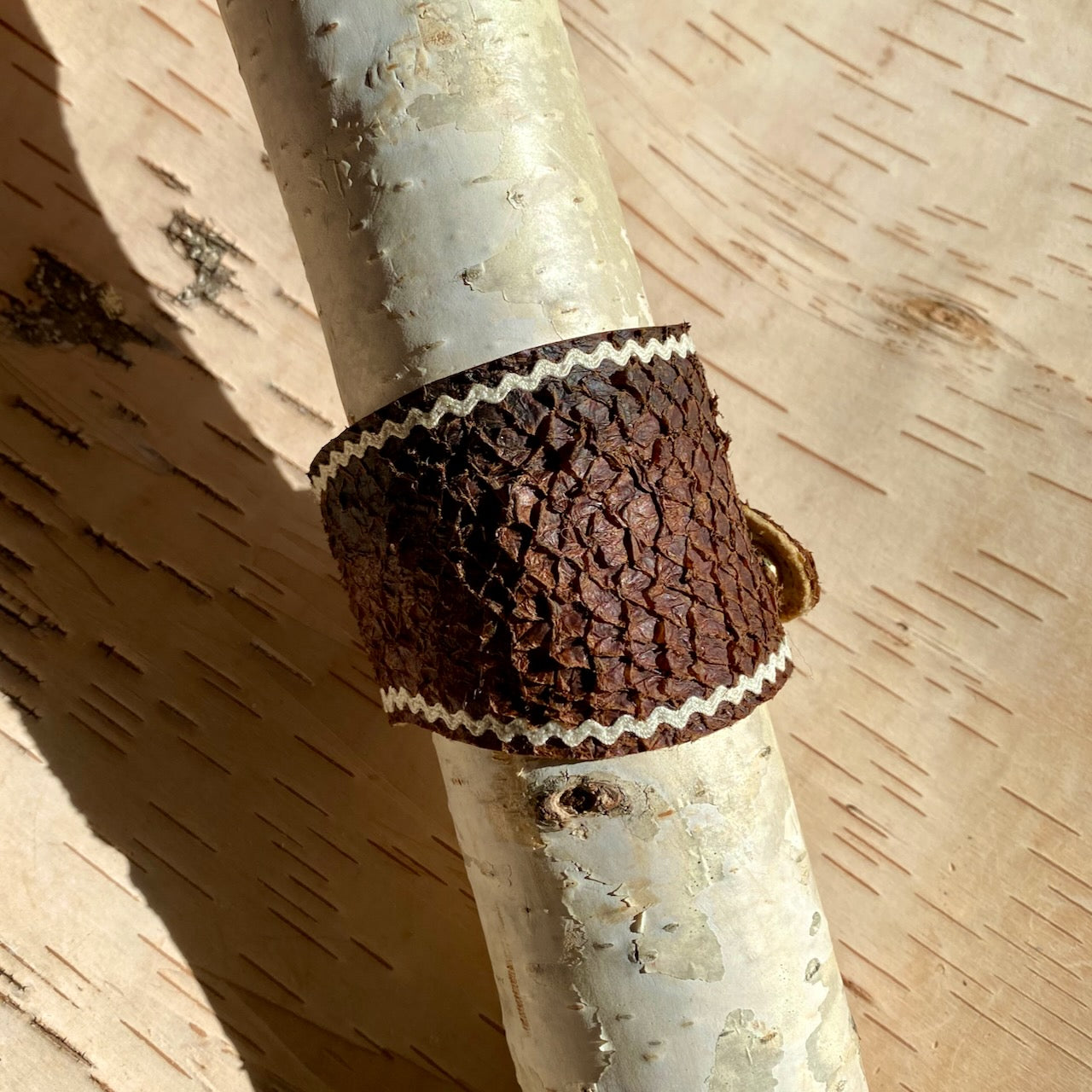 Fish Skin Cuff with White Rick Rack Border
