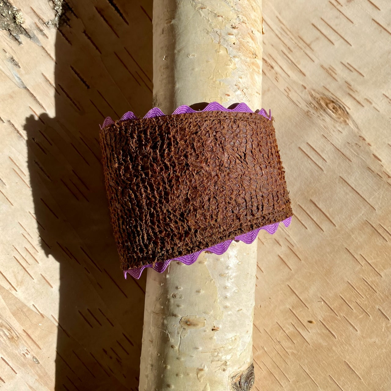 Fish Skin Cuff with Purple Rick Rack Edging