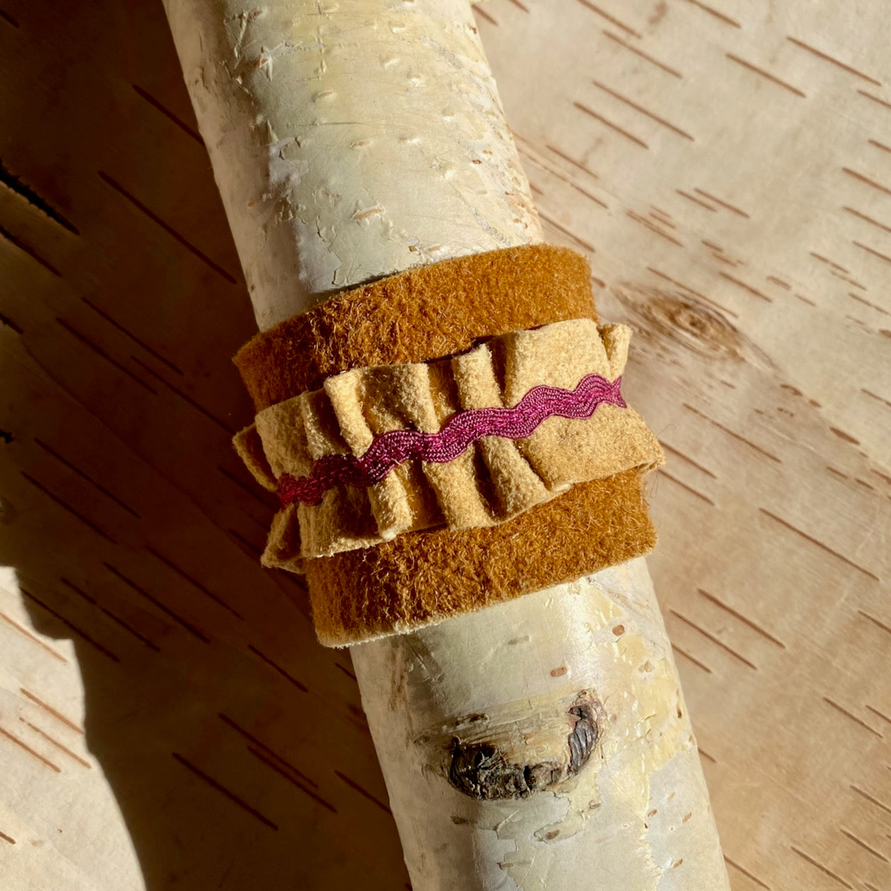 Moose Hide Cuff with Deer Hide Ruffle