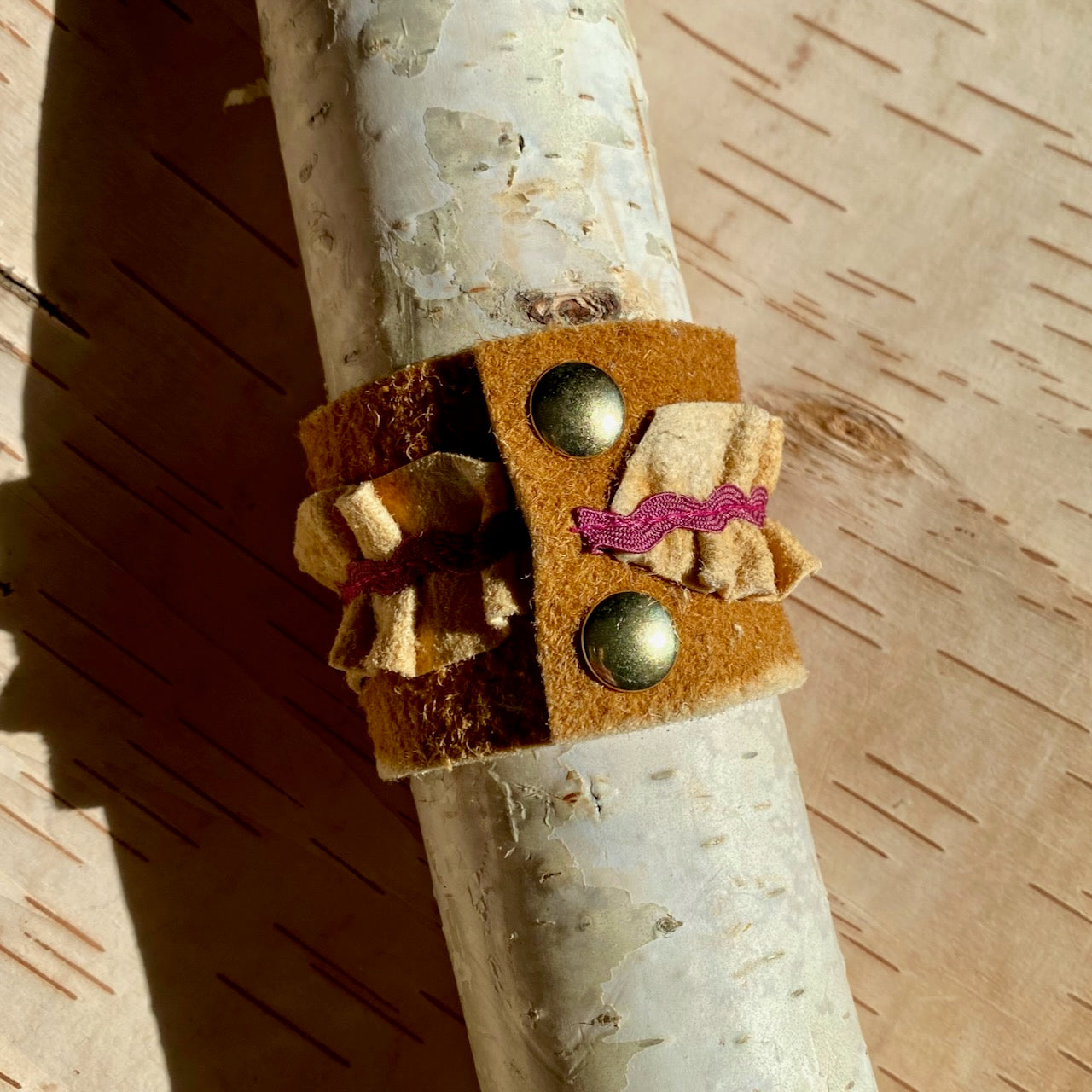 Moose Hide Cuff with Deer Hide Ruffle