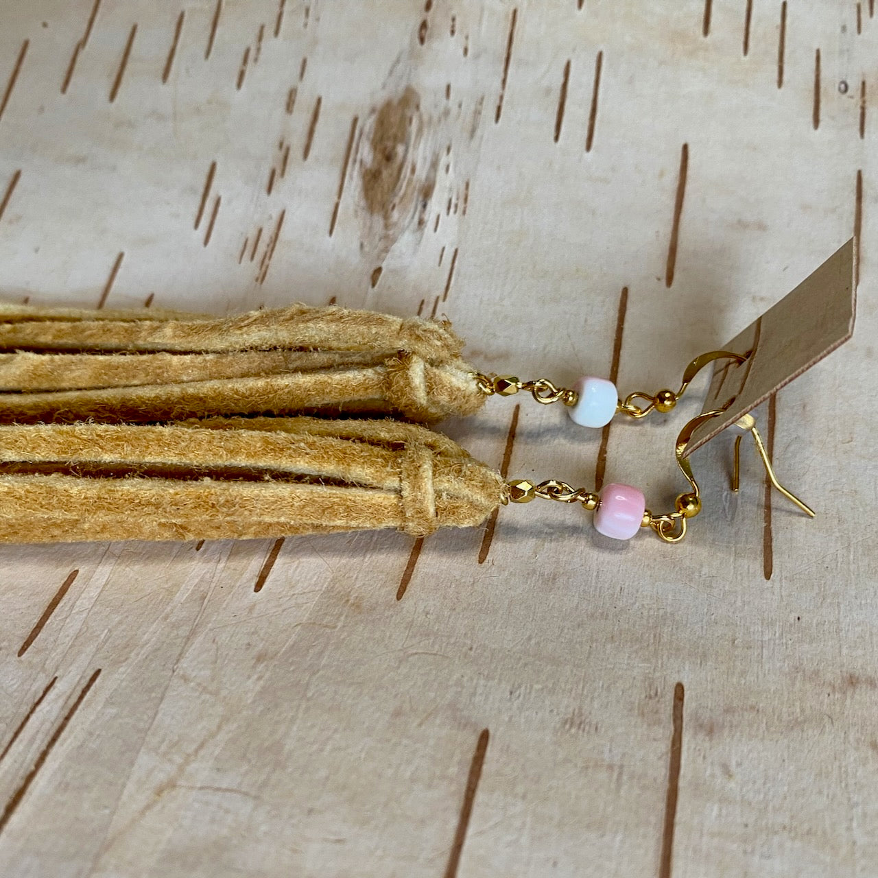 Tied Tassel Earrings - Conch & Gold - 8.5"
