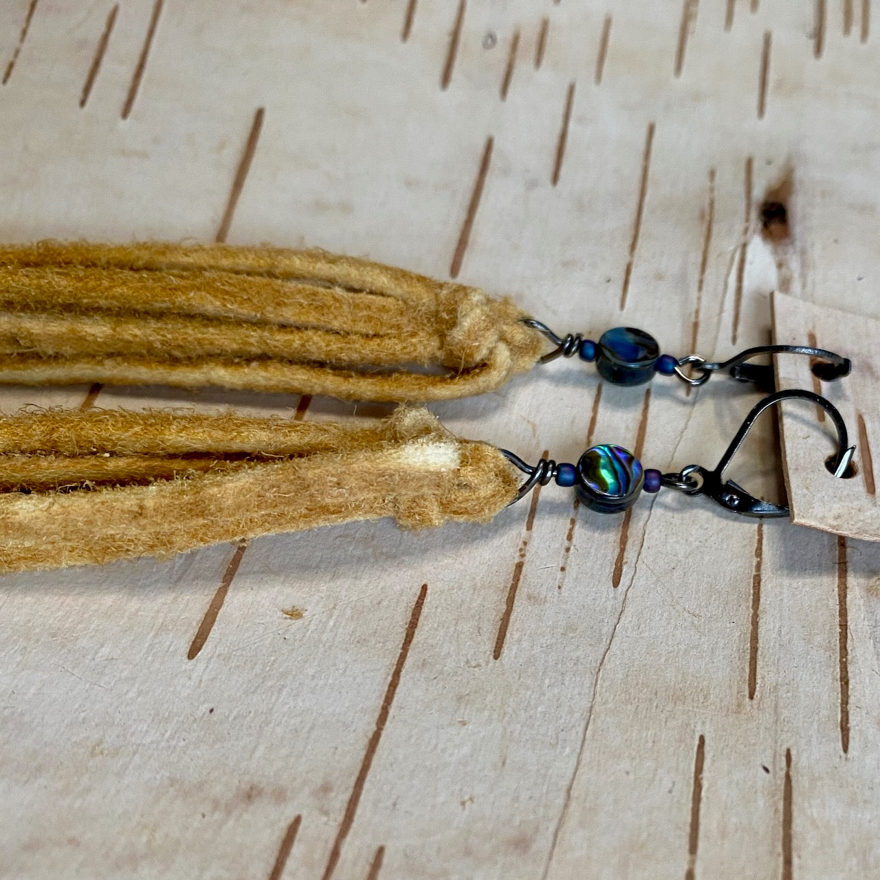 Tied Tassel Earrings - Round Abalone Bead