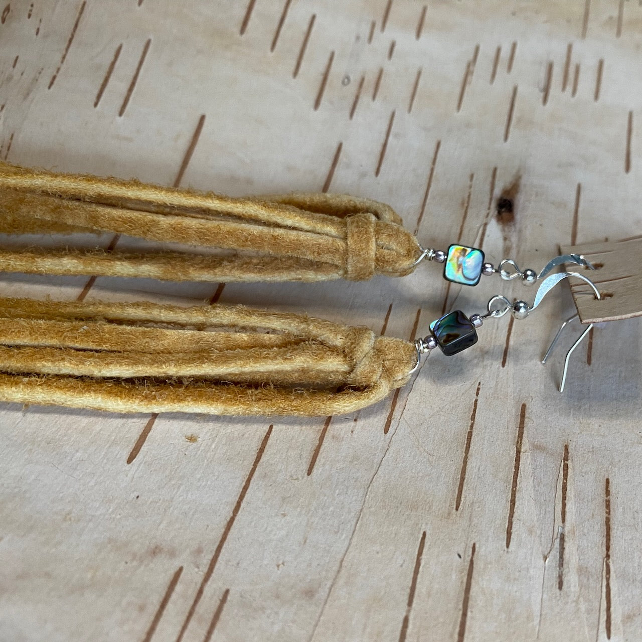 Tied Tassel Earrings - Square Abalone